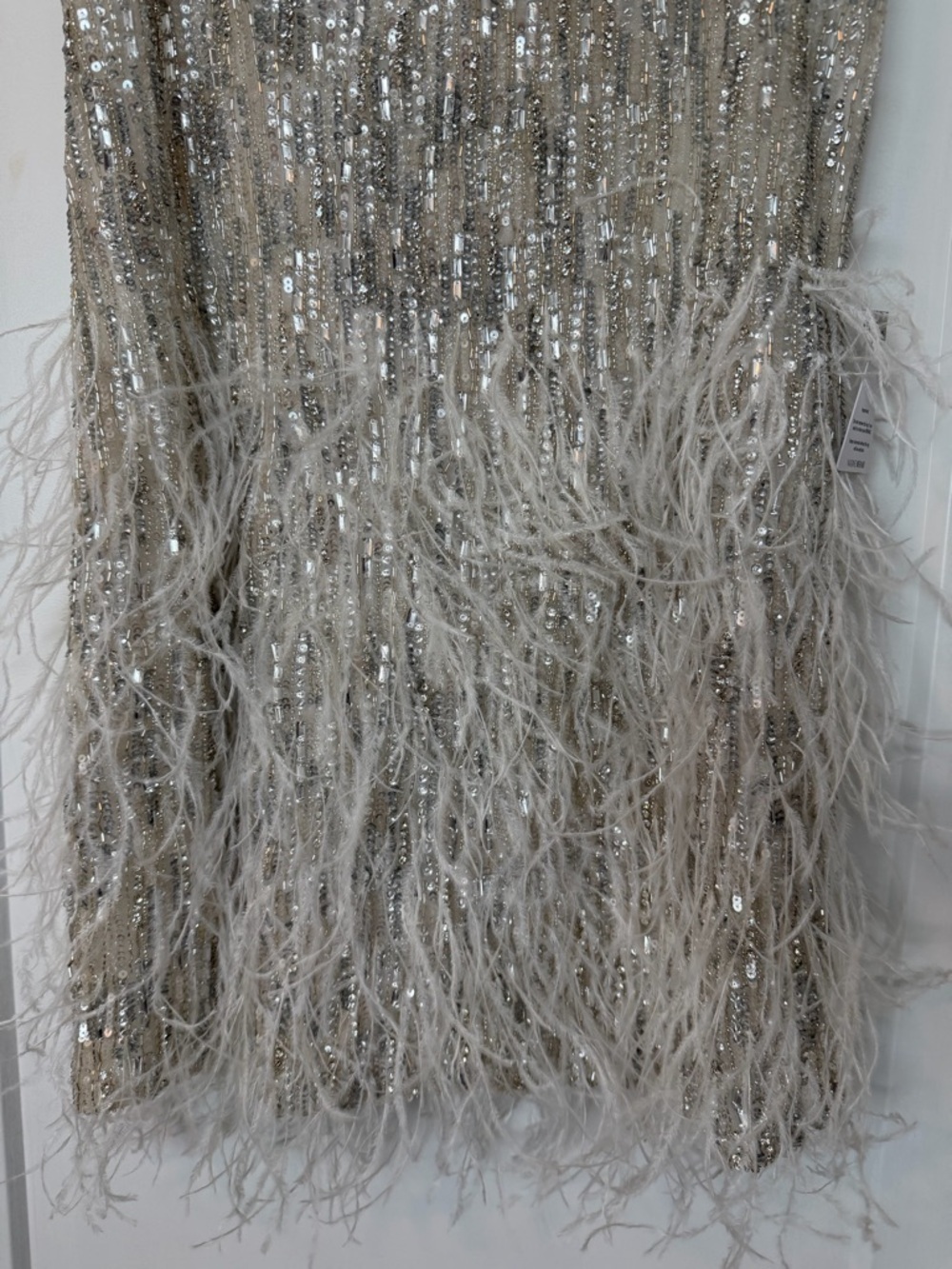 NWT NADINE MERABI Christy Silver Sequin & Feather Mini Dress - Picture 10 of 16